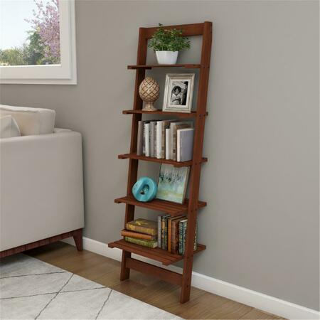 DAPHNES DINNETTE 5-Tier Ladder Bookshelf Leaning Decorative Shelves For Display Wood Accent Home Decor, Walnut DA3240347